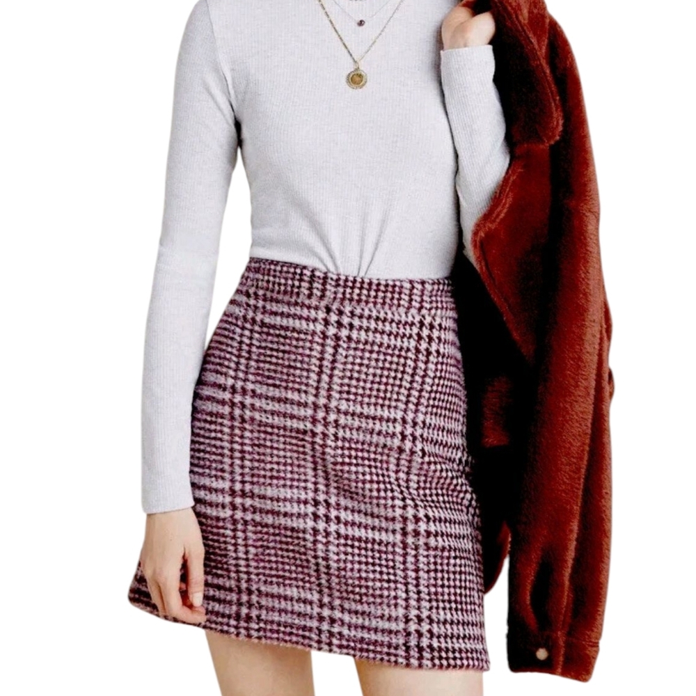 Anthropologie Maeve Gregoria Houndstooth Mini Skirt | S | Textured Stretch Fall